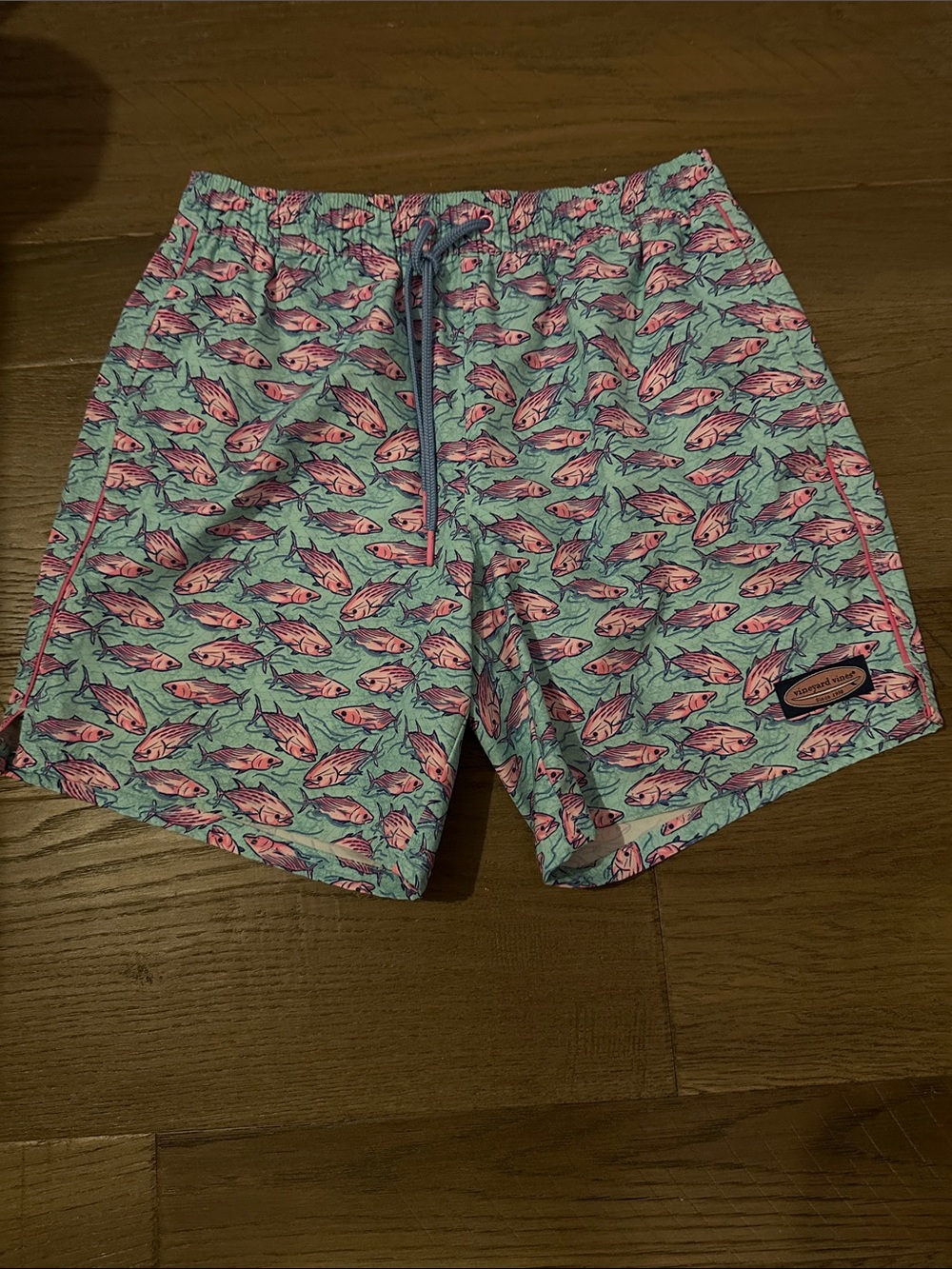 Vineyard Vines Mint Green Swim Trunks with Pink Fish Print